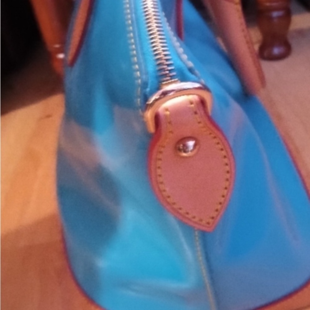 Dooney & Bourke Patented Turquoise Satchel and Pouch - Blue & Tan - Picture 5 of 13
